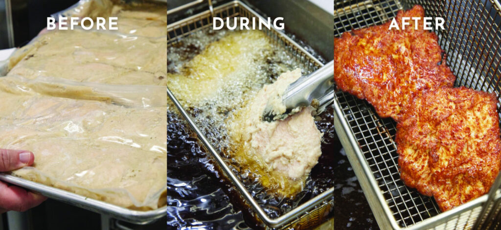 BEFORE, DURING, AFTER. Showing phases of Flash 180 Cooking Process.