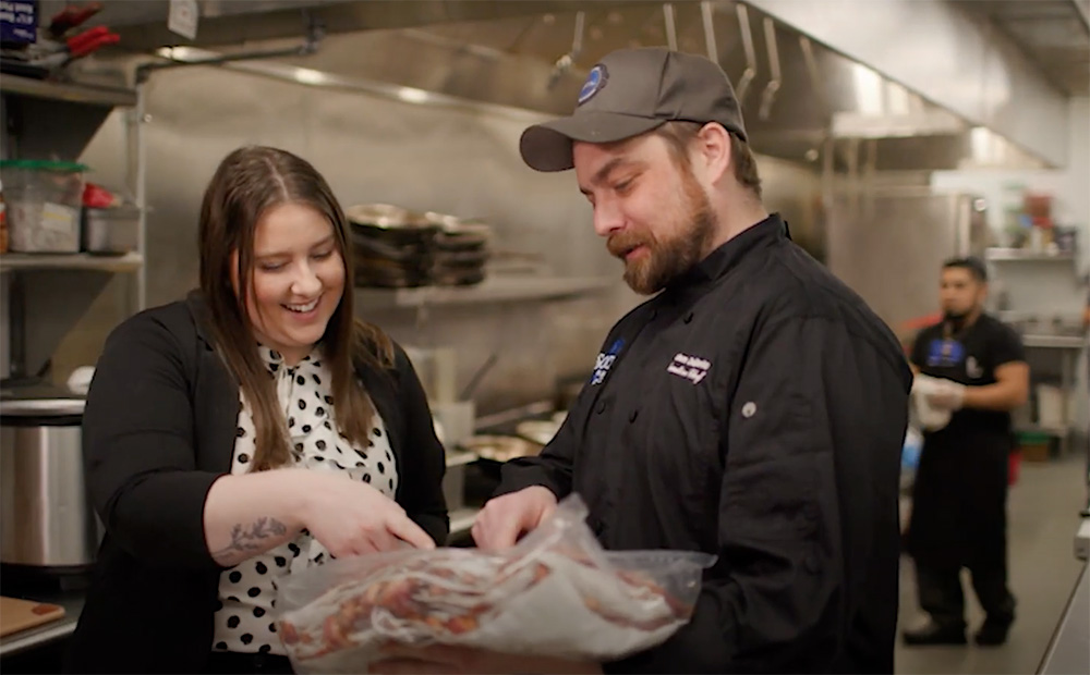 Sales person working with a customer to talk about products that aid in menu innovation